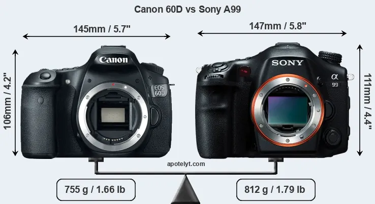Size Canon 60D vs Sony A99