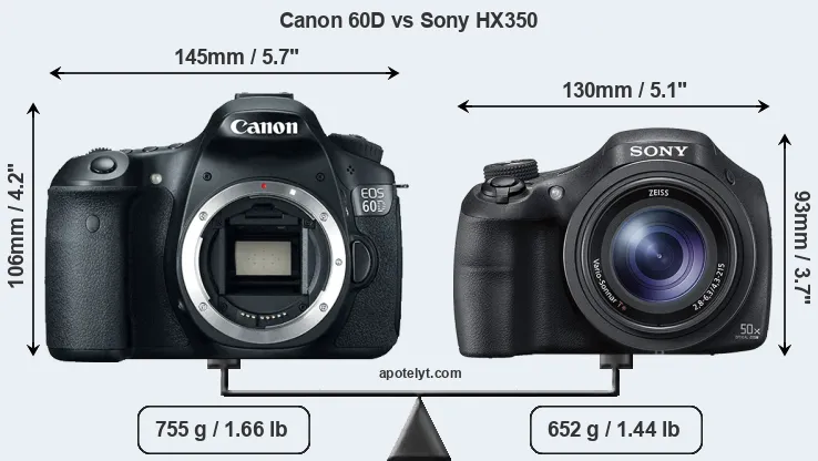 Size Canon 60D vs Sony HX350