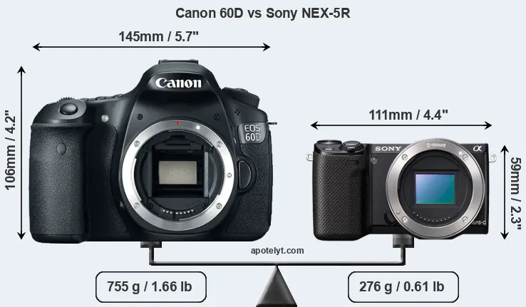 Size Canon 60D vs Sony NEX-5R