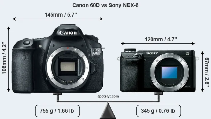 Size Canon 60D vs Sony NEX-6