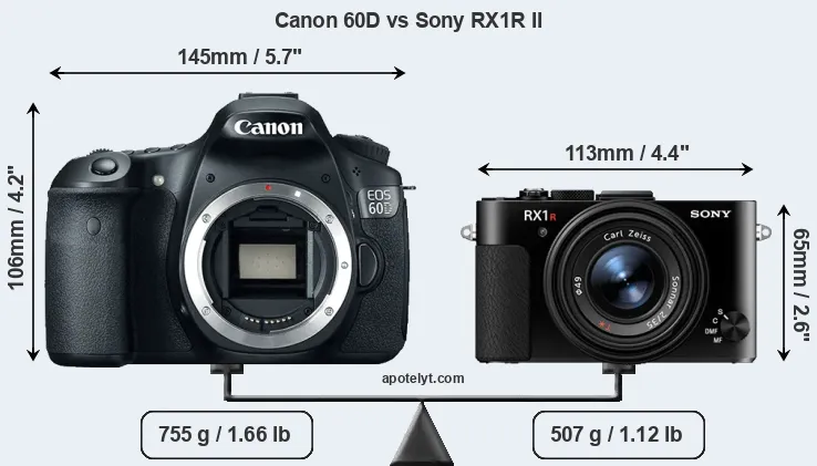 Size Canon 60D vs Sony RX1R II