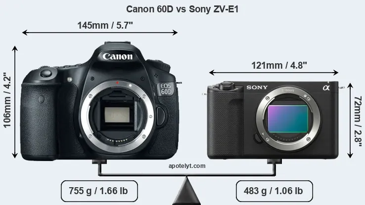 Size Canon 60D vs Sony ZV-E1