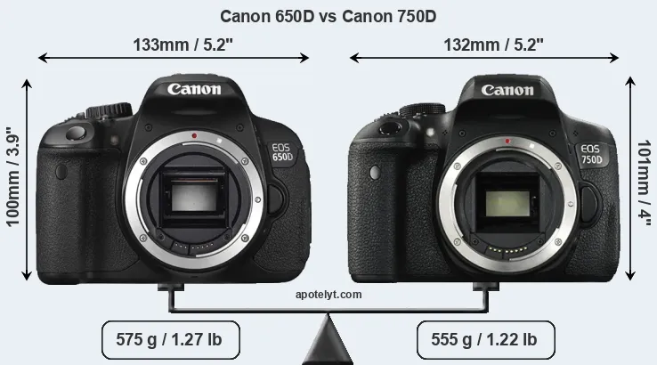 Size Canon 650D vs Canon 750D
