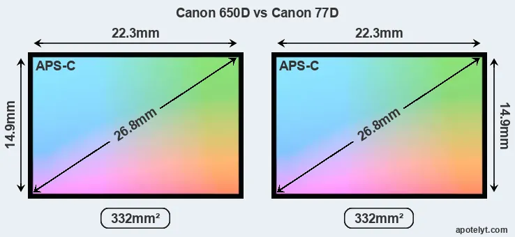 Canon 650D and Canon 77D sensor measures