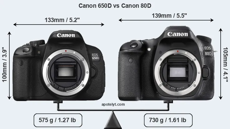 Size Canon 650D vs Canon 80D