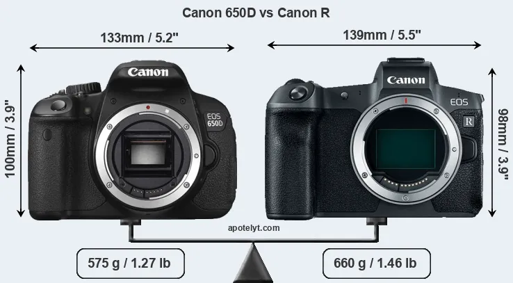 Size Canon 650D vs Canon R