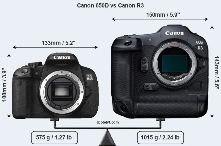 Size Canon 650D vs Canon R3
