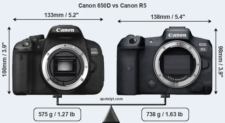 Size Canon 650D vs Canon R5