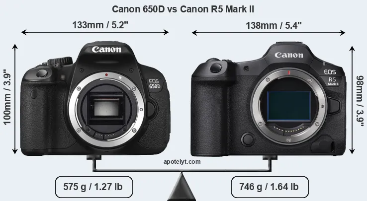 Size Canon 650D vs Canon R5 Mark II