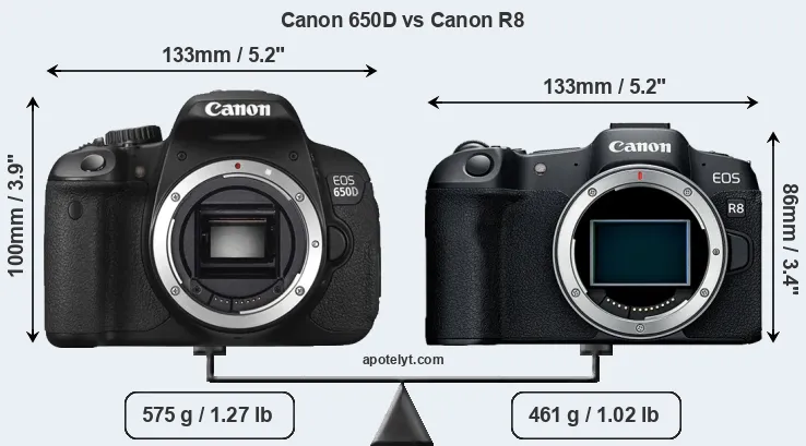 Size Canon 650D vs Canon R8