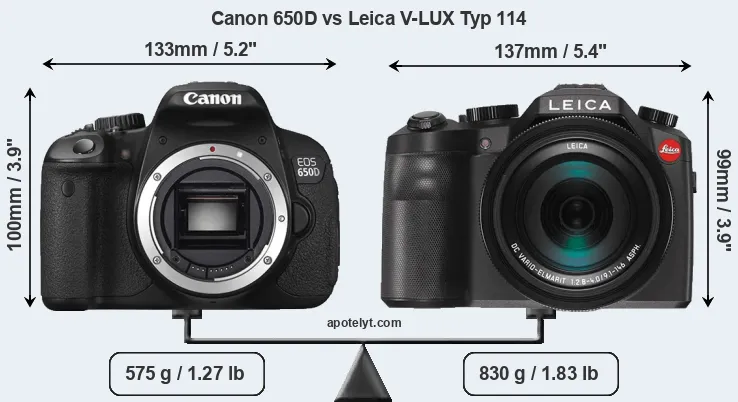 Size Canon 650D vs Leica V-LUX Typ 114
