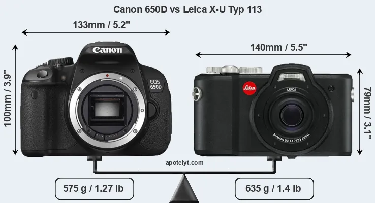 Size Canon 650D vs Leica X-U Typ 113