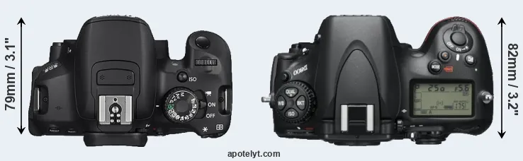 Compare 650D versus D800 top