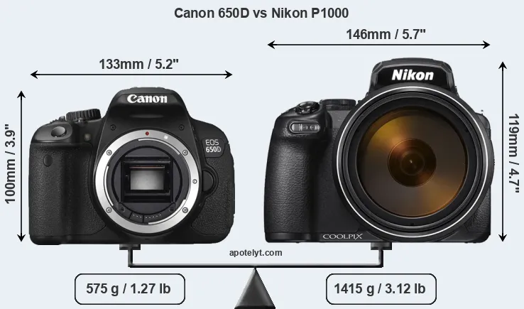 Size Canon 650D vs Nikon P1000