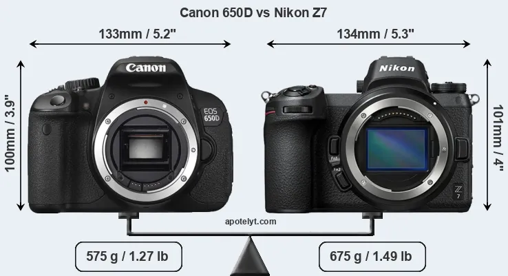 Size Canon 650D vs Nikon Z7