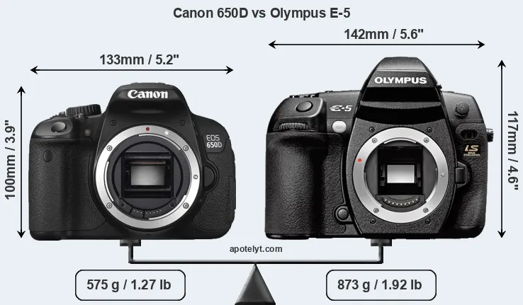 Size Canon 650D vs Olympus E-5