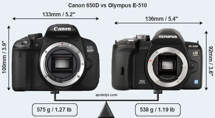 Size Canon 650D vs Olympus E-510