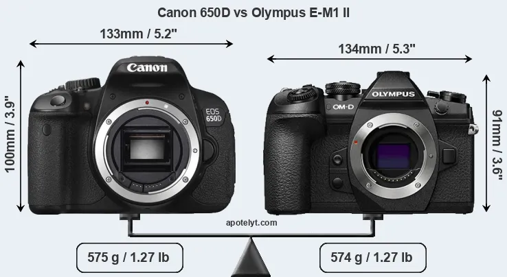 Size Canon 650D vs Olympus E-M1 II