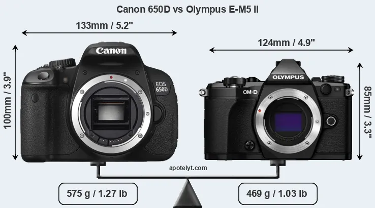 Size Canon 650D vs Olympus E-M5 II