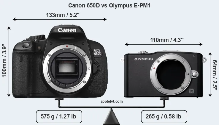 Size Canon 650D vs Olympus E-PM1