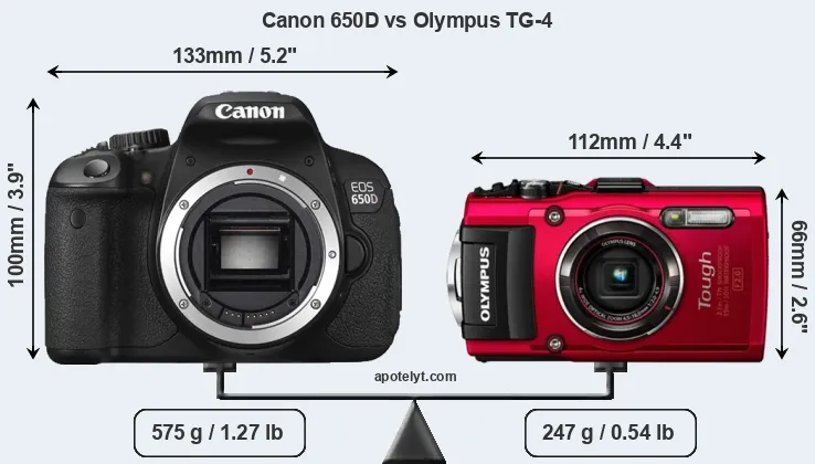 Size Canon 650D vs Olympus TG-4