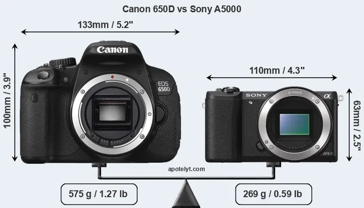 Size Canon 650D vs Sony A5000