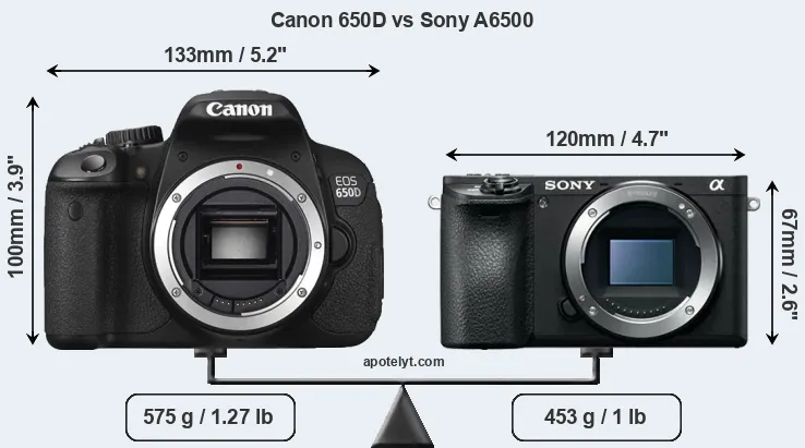 Size Canon 650D vs Sony A6500