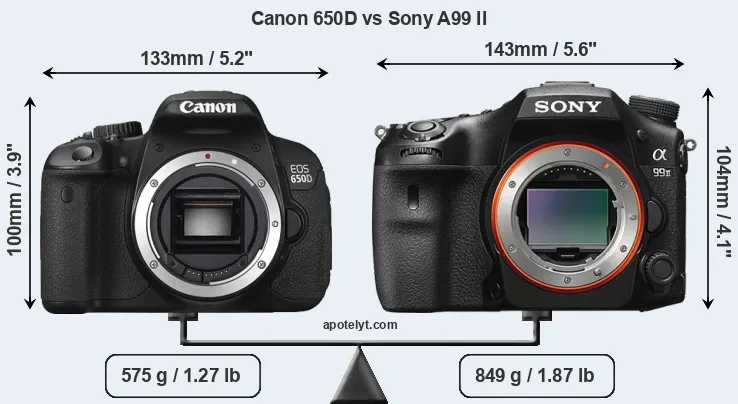 Size Canon 650D vs Sony A99 II