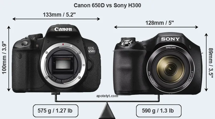 Size Canon 650D vs Sony H300