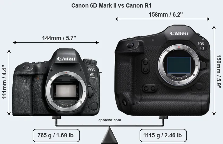 Size Canon 6D Mark II vs Canon R1