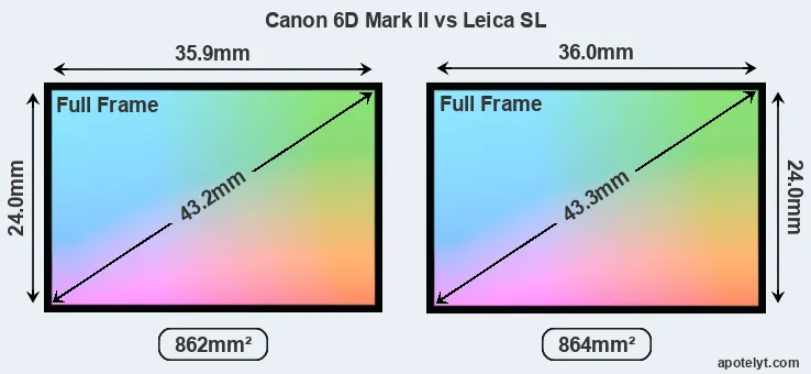 Canon 6D Mark II and Leica SL sensor measures