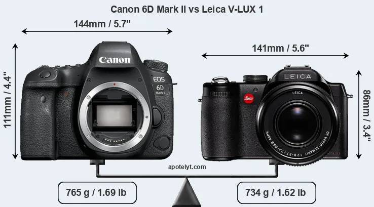 Size Canon 6D Mark II vs Leica V-LUX 1