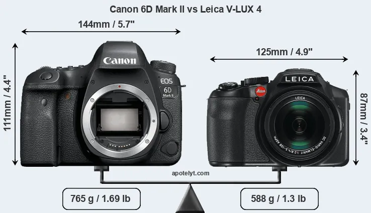 Size Canon 6D Mark II vs Leica V-LUX 4