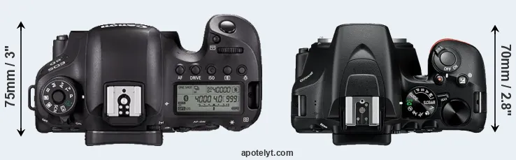 Compare 6D Mark II versus D3500 top