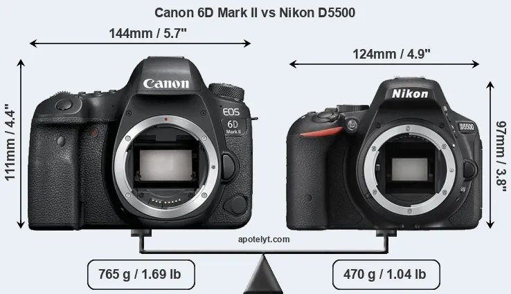 Size Canon 6D Mark II vs Nikon D5500