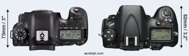 Compare 6D Mark II versus D800 top