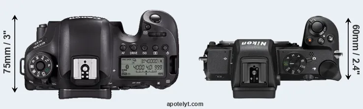 Compare 6D Mark II versus Z50 top