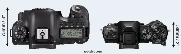Compare 6D Mark II versus E-M10 III top