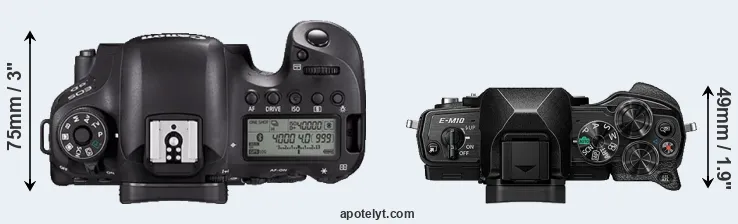 Compare 6D Mark II versus E-M10 IV top