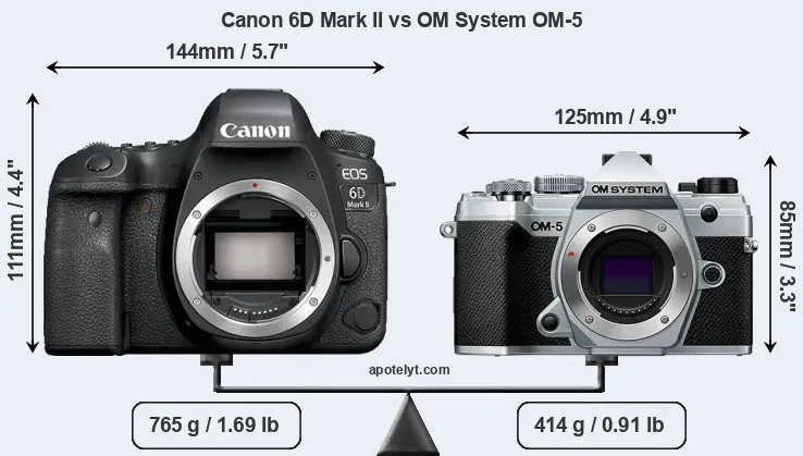 Size Canon 6D Mark II vs OM System OM-5