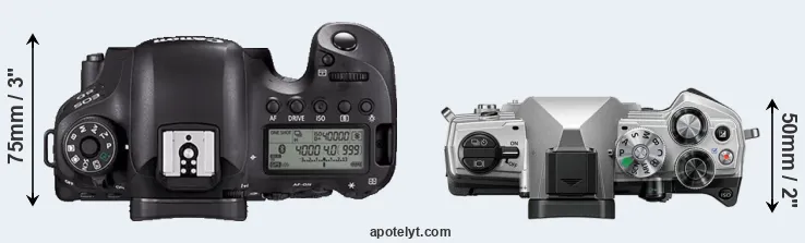 Compare 6D Mark II versus OM-5 top