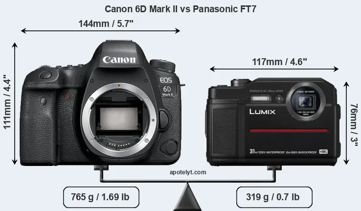 Size Canon 6D Mark II vs Panasonic FT7