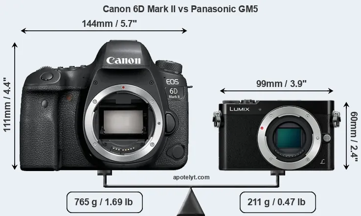 Size Canon 6D Mark II vs Panasonic GM5