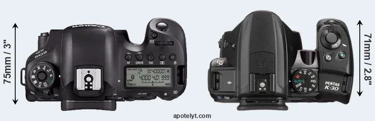 Compare 6D Mark II versus K-30 top