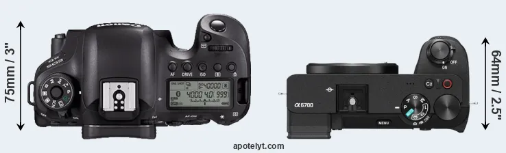 Compare 6D Mark II versus A6700 top