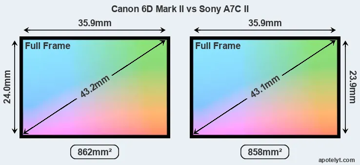 Canon 6D Mark II and Sony A7C II sensor measures