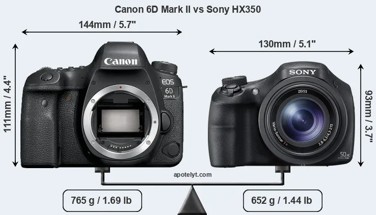 Size Canon 6D Mark II vs Sony HX350
