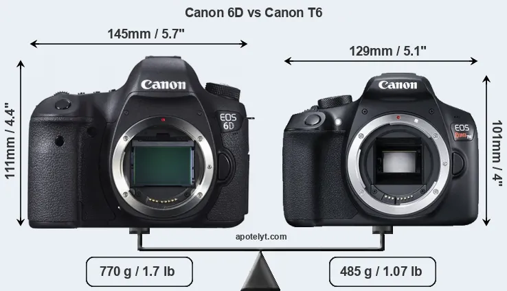 Size Canon 6D vs Canon T6