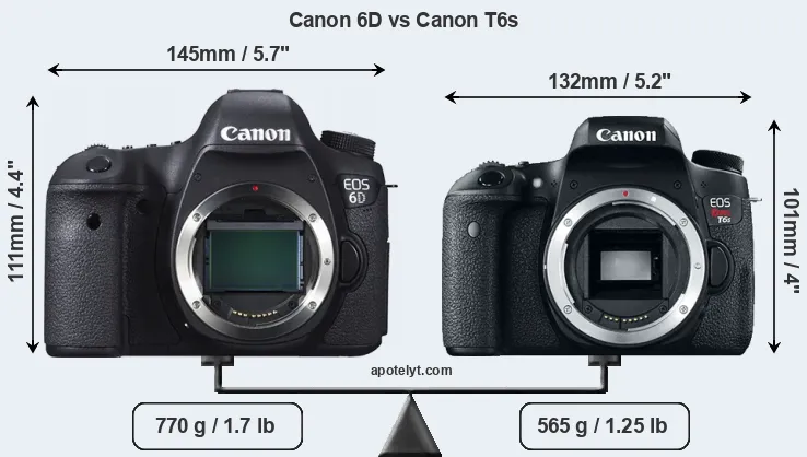 Size Canon 6D vs Canon T6s