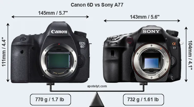 Size Canon 6D vs Sony A77